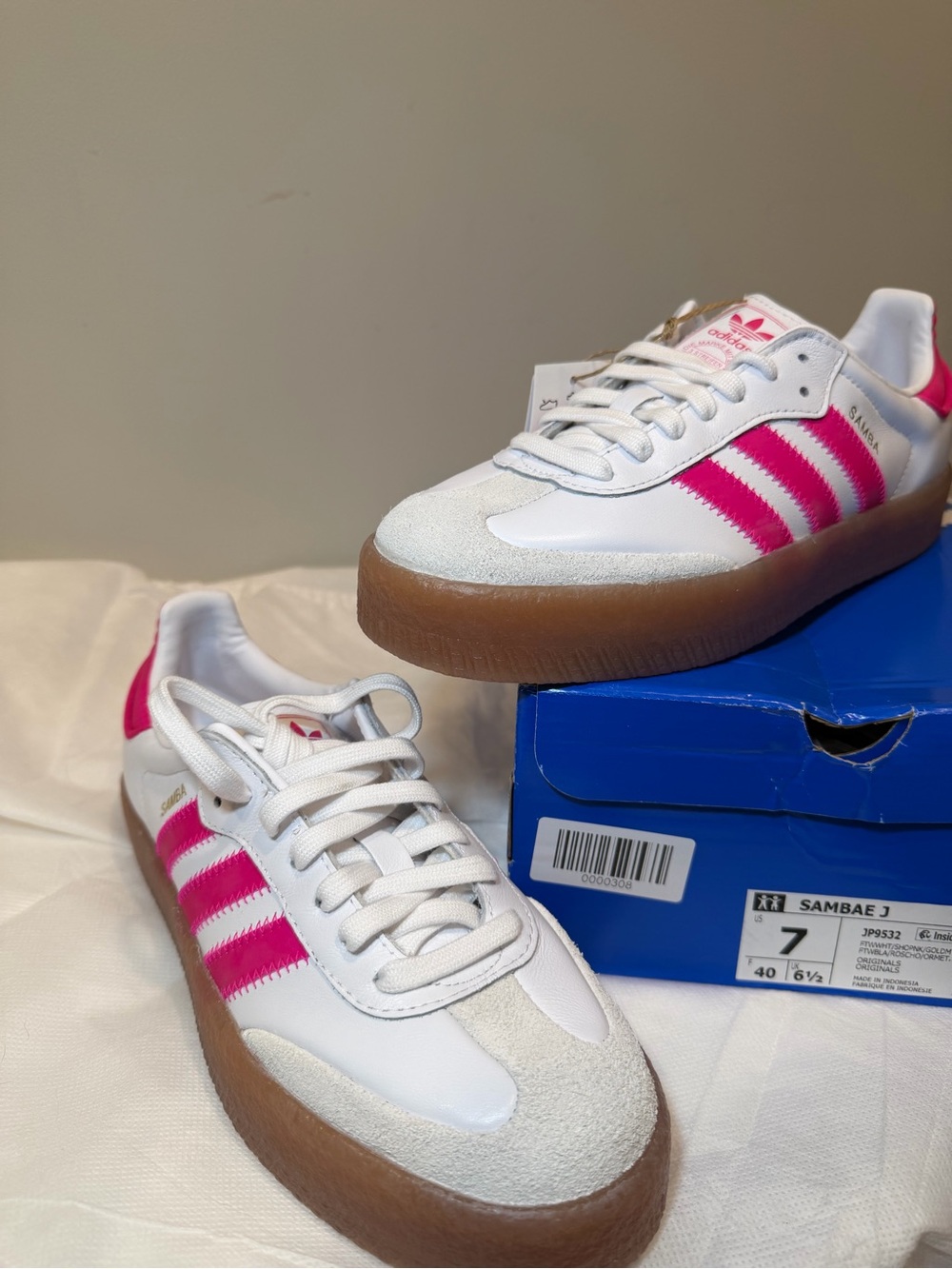 Adidas Samba Platform Sneakers - White & Hot Pink 7Y 8.5W